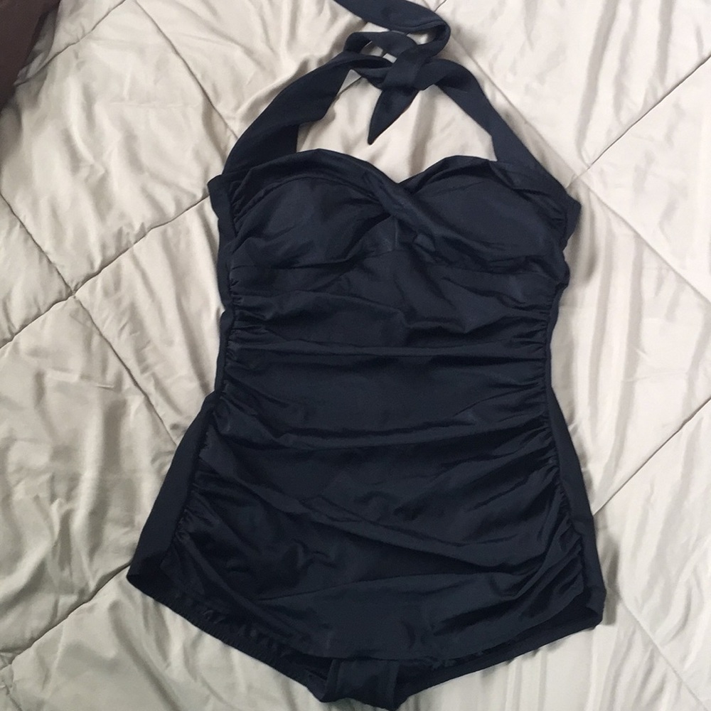 Black one piece pin-up swim bathing suit Catalina